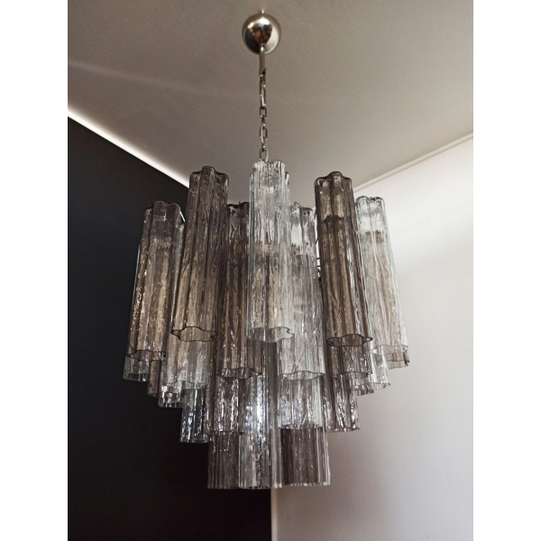Люстра зі скла з трубками – 36 димчастих та прозорих скляних трубок. MURANO TUBE 167