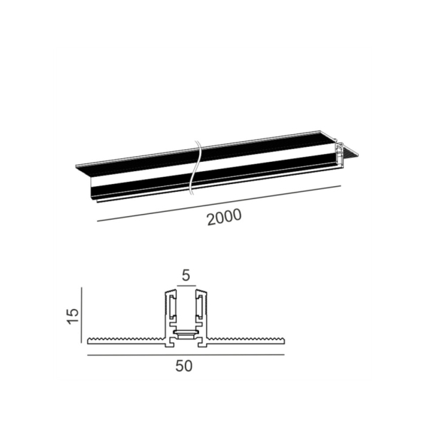 Трек вбудований PICO_LINE TRACK R, L2000mm, W50mm, H15mm, чорний (16.R200.BK)
