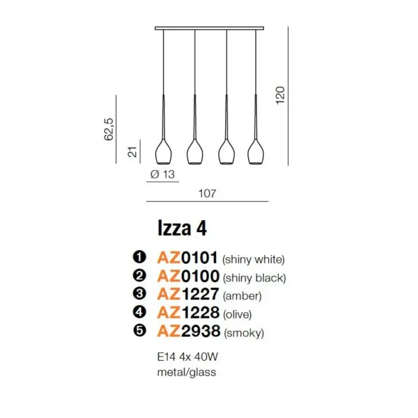 Подвесной светильник в стиле лофт IZZA 4 SMOKY Azzardo в кухню, коридор в цвете черный