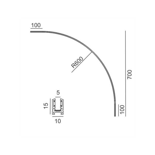 Накладної радіальний кут PICO_LINE ARC S, R600mm, 700x700mm, H15mm, чорний (16.SC60.BK)