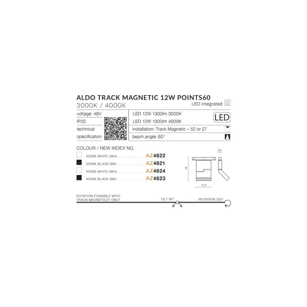 ALFA ALDO TRACK MAGNETIC 12W 3000K WH