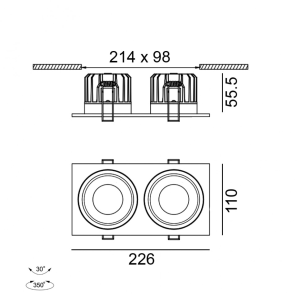RIO A F2, L226mm, W110mm, h55.5mm, LED 2 x 9W, 3000K, чёрный (01.6490F2.20.930.BK)