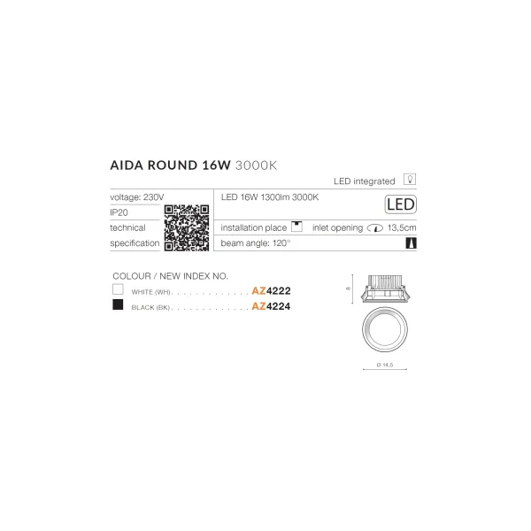 AIDA ROUND 16W 3000K WH