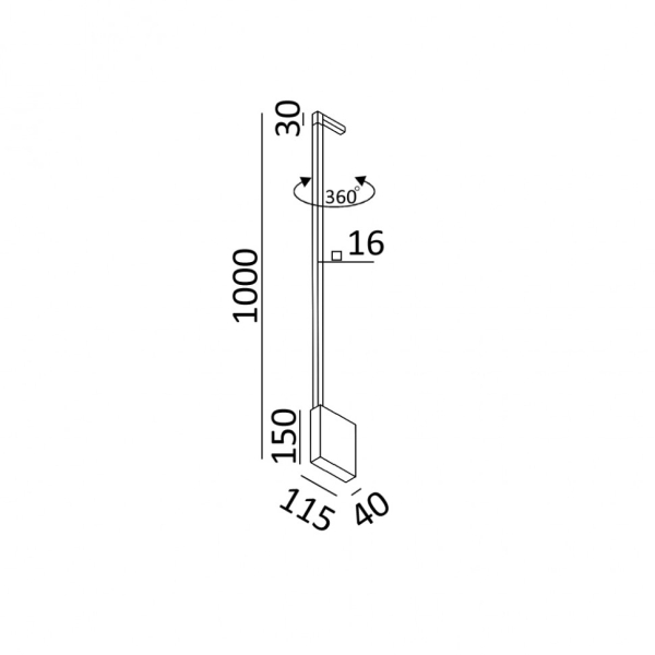 ROD, H1000mm, sp115mm, w40mm, LED 10.5 W, 3000К, чорний (10.1000.10.930.BK)
