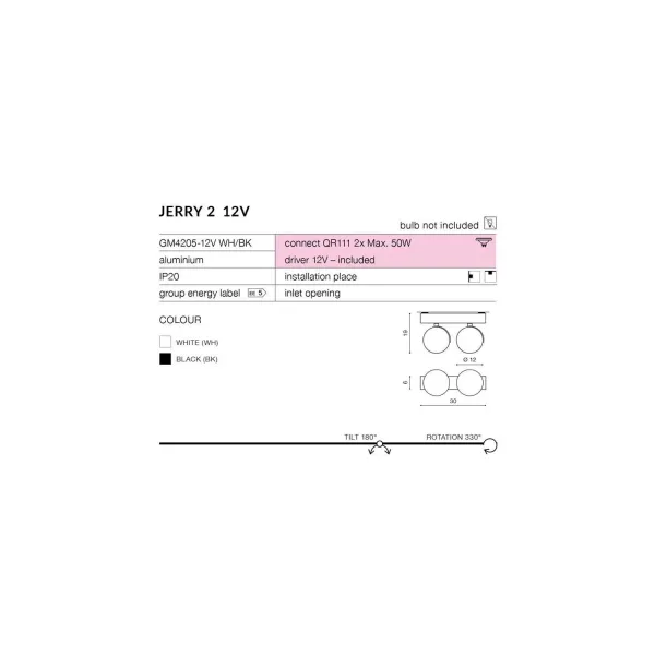 Светильник потолочный JERRY 2 12V WHITE Azzardo в гостиную, кухню в стиле хай-тек