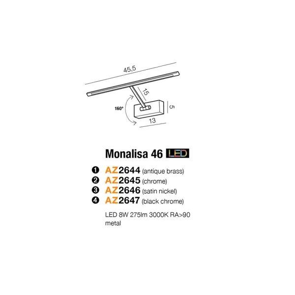 Светильник настенный светодиодный в спальню и гостиную MONALISA 46 SATIN NICKEL Azzardo, LED бра в стиле хай-тек