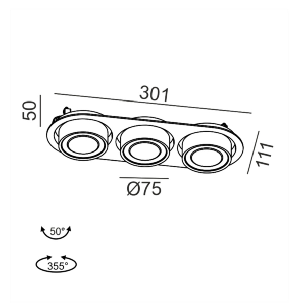 SOL IN MINI X3, L301mm, W111mm, H50mm, LED 3x7W, 3000K, чёрный/латунь (01.7523.21.930.BK/BR)