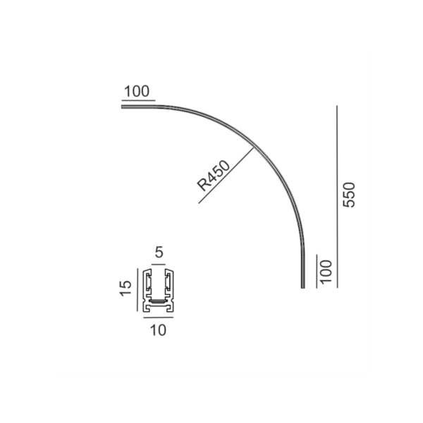 Накладної радіальний кут PICO_LINE ARC S, R450mm, 550x550mm, H15mm, чорний (16.SC45.BK)