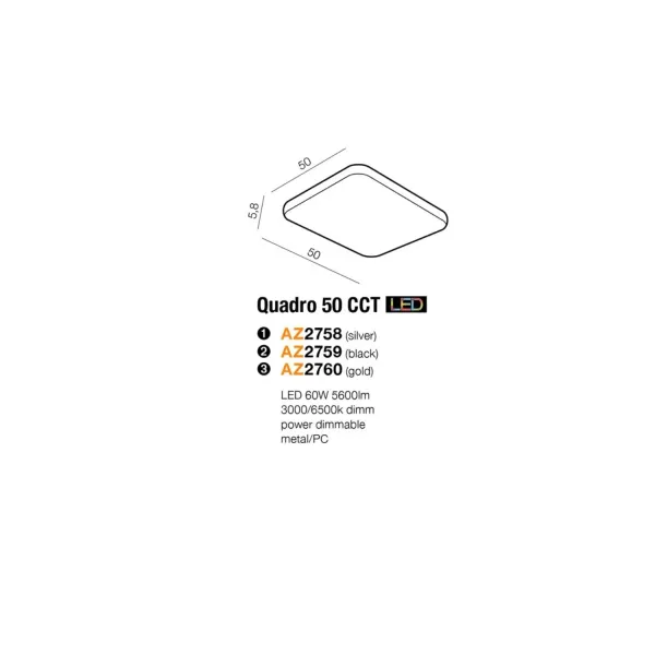 Светильник потолочный светодиодный QUADRO 50 LED CCT GOLD Azzardo в кухню, кабинет