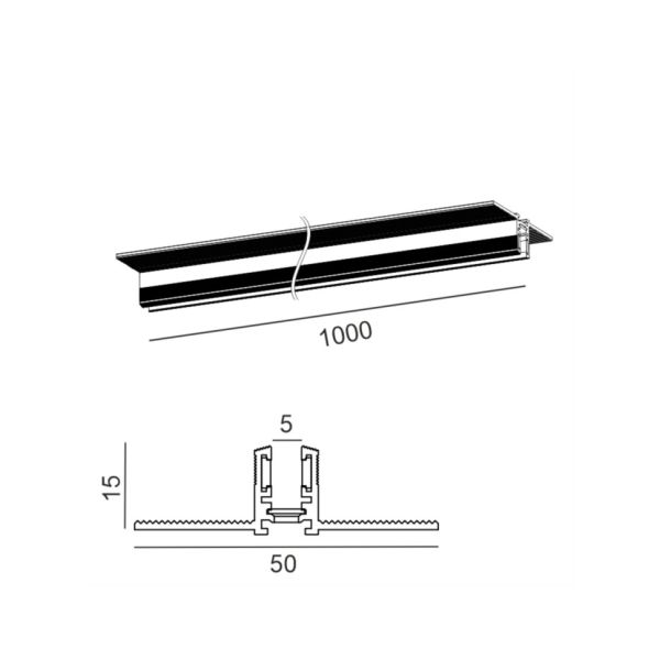 Трек вбудований PICO_LINE TRACK R, L1000mm, W50mm, H15mm, чорний (16.R100.BK)