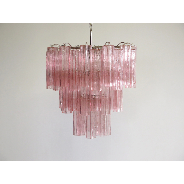 Триярусна люстра зі скла у вигляді трубок – 48 рожевих келихів MURANO TUBE 175
