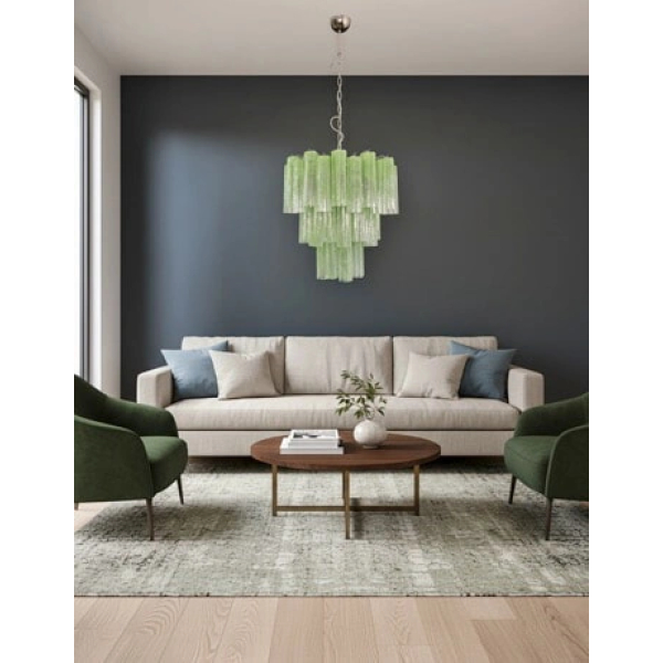 Велика триярусна люстра зі скла у формі трубки – зеленого алебастру. MURANO TUBE 199