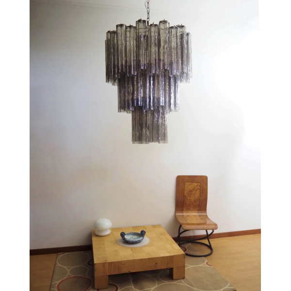 Велика триярусна люстра Venini зі скла у вигляді трубок – 48 тонованих скляних елементів. MURANO TUBE 183