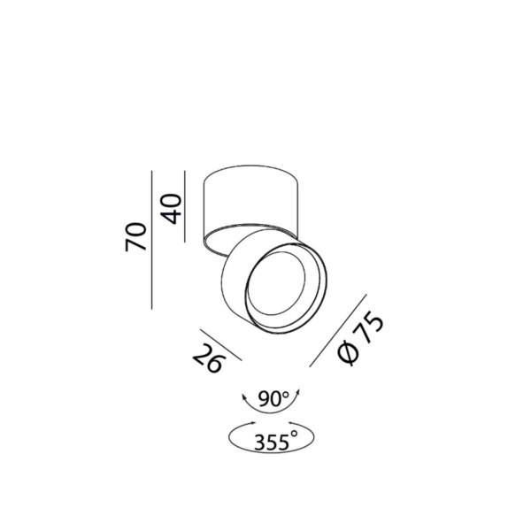 SOL SURF MINI, D75mm, H70mm, LED 7W, 4000K, чорний/diamond black (02.7526.7.940.BK + SOL M RING DIAMOND BLACK)