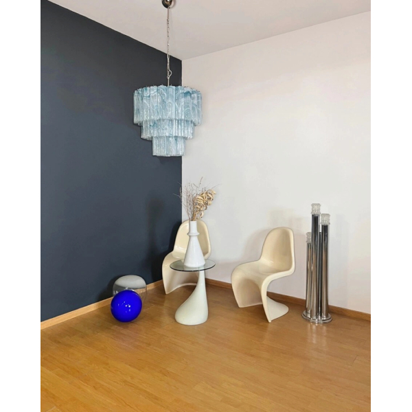 Велика триярусна люстра з трубок із синього алебастрового скла Murano 52 MURANO TUBE 186
