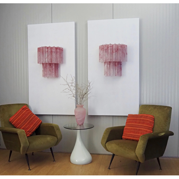 Пара настінних світильників зі скла у вигляді трубок – 13 рожевих скляних трубок ALABSTER. MURANO TUBE 210