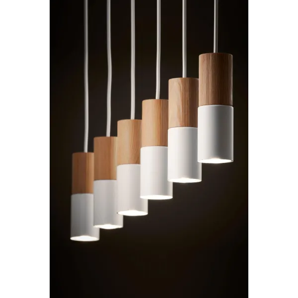 Подвесной светильник в стиле скандинавский ELIT WHITE/WOOD 6 TK Lighting в гостиную, кухню в цвете белый