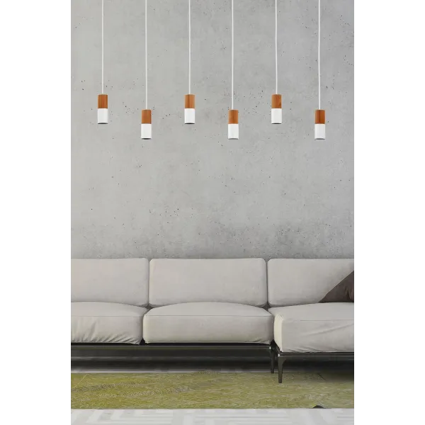 Подвесной светильник в стиле скандинавский ELIT WHITE/WOOD 6 TK Lighting в гостиную, кухню в цвете белый