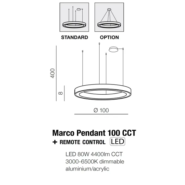 Подвесной светильник в стиле хай-тек MARCO PENDANT 100 CCT WH + REMOTE CONTROL Azzardo в гостиную, кухню в цвете белый