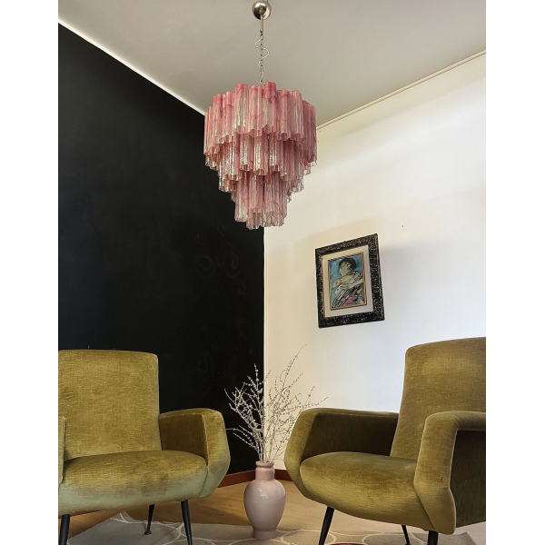 Велика триярусна люстра зі скла у формі трубки – рожевий алебастр MURANO TUBE 189