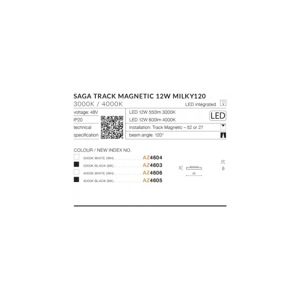 ALFA SAGA TRACK MAGNETIC 12W 3000K WH