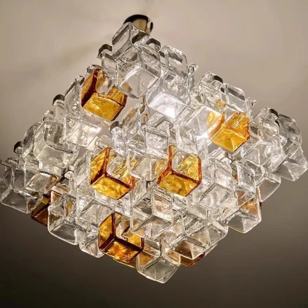 Люстра MURANO Glass Cubes 037 — цвет прозрачный с янтарными, стиль модерн