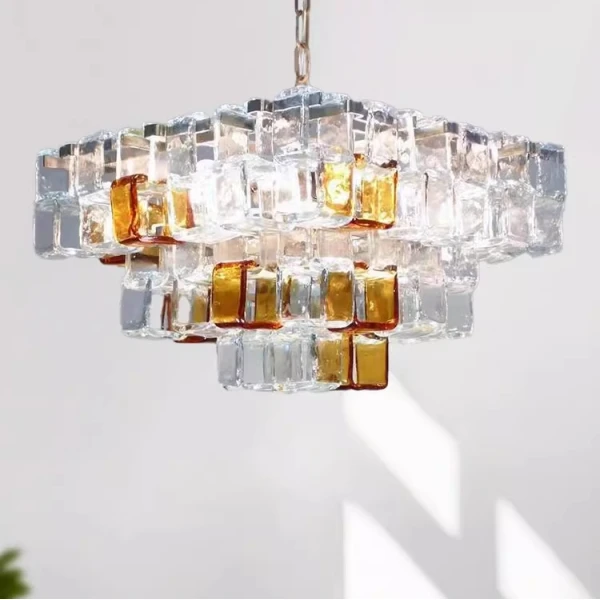 Люстра MURANO Glass Cubes 037 — цвет прозрачный с янтарными, стиль модерн