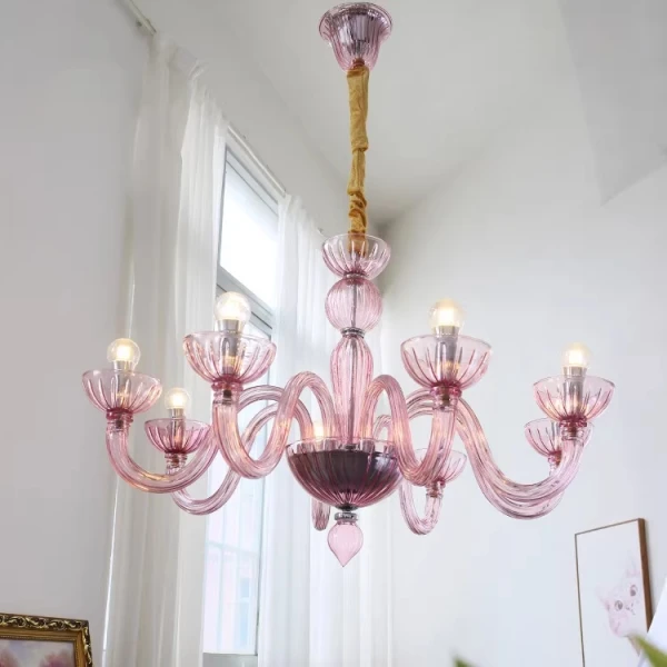 Люстра MURANO Opulent Pink Cascade Light 093 — цвет розовый, стиль современный