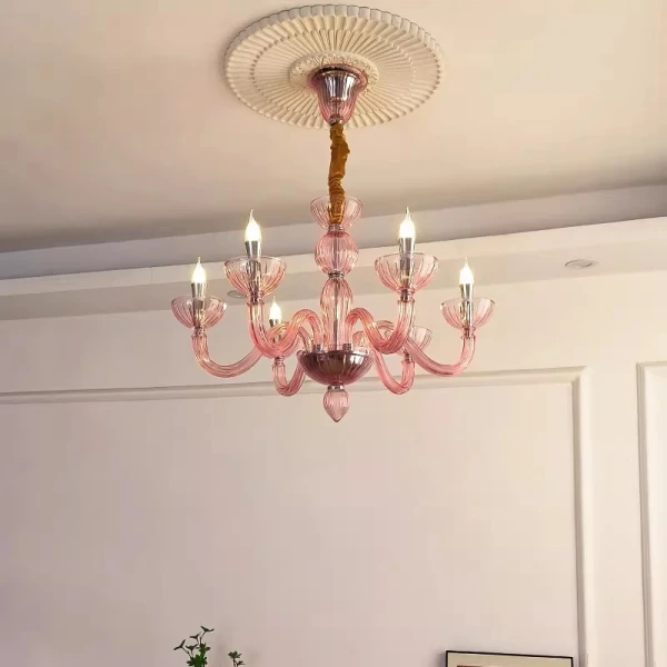Люстра MURANO Opulent Pink Cascade Light 093 — цвет розовый, стиль современный