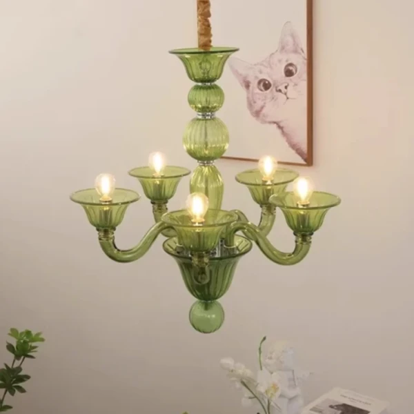 Люстра MURANO Sleek Green Glass Fixture 090 — цвет зеленый, стиль современный
