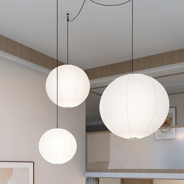 Akari A Round Swag Light (білий кабель) — підвісний світильник, з матеріалу шовковистий папір, метал, стиль сучасний