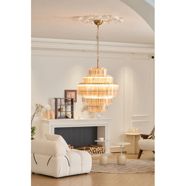 Люстра Aurum Cascade Murano — люстри дизайнерські, колір золото і бурштиновий, з матеріалу  метал, скло, стиль сучасний