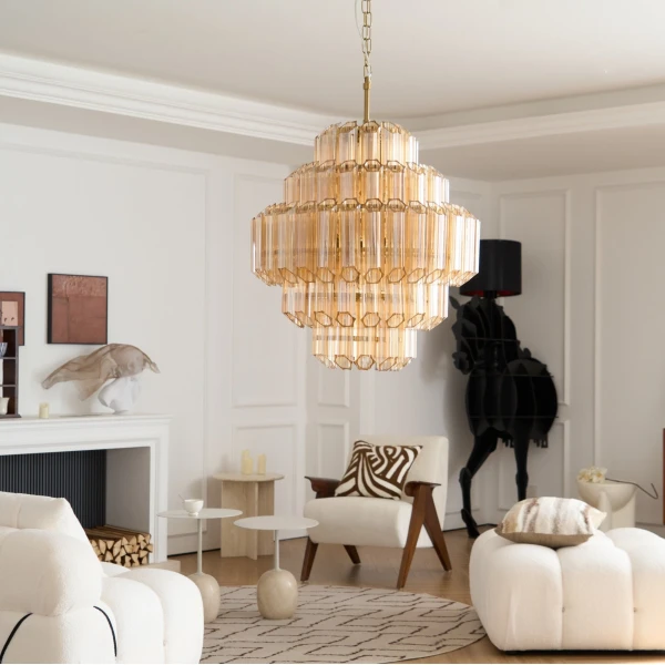 Люстра Aurum Cascade Murano — люстри дизайнерські, колір золото і бурштиновий, з матеріалу  метал, скло, стиль сучасний