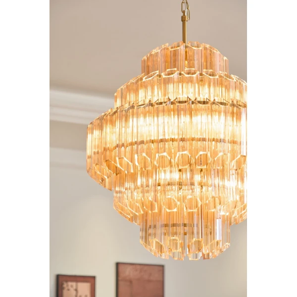 Люстра Aurum Cascade Murano — люстри дизайнерські, колір золото і бурштиновий, з матеріалу  метал, скло, стиль сучасний