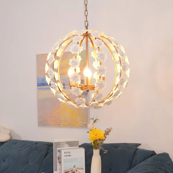 Люстра Bianca Floral Orb — люстри дизайнерські, колір золото і білий, з матеріалу метал, кераміка, стиль сучасний
