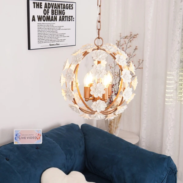 Люстра Bianca Floral Orb — люстри дизайнерські, колір золото і білий, з матеріалу метал, кераміка, стиль сучасний