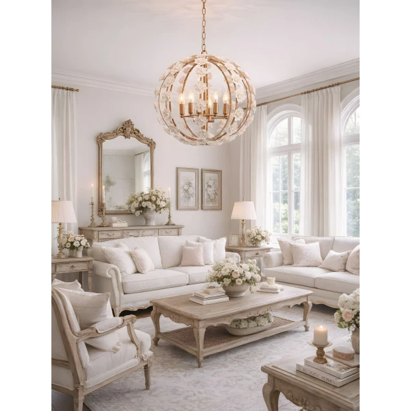 Люстра Bianca Floral Orb — люстри дизайнерські, колір золото і білий, з матеріалу метал, кераміка, стиль сучасний