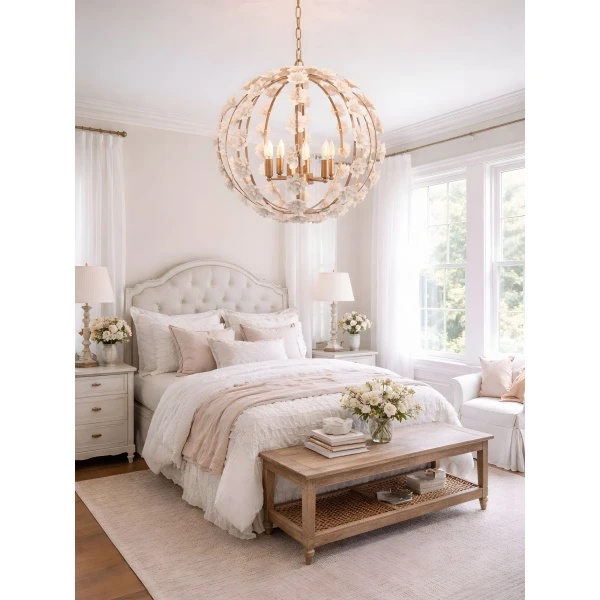 Люстра Bianca Floral Orb — люстри дизайнерські, колір золото і білий, з матеріалу метал, кераміка, стиль сучасний