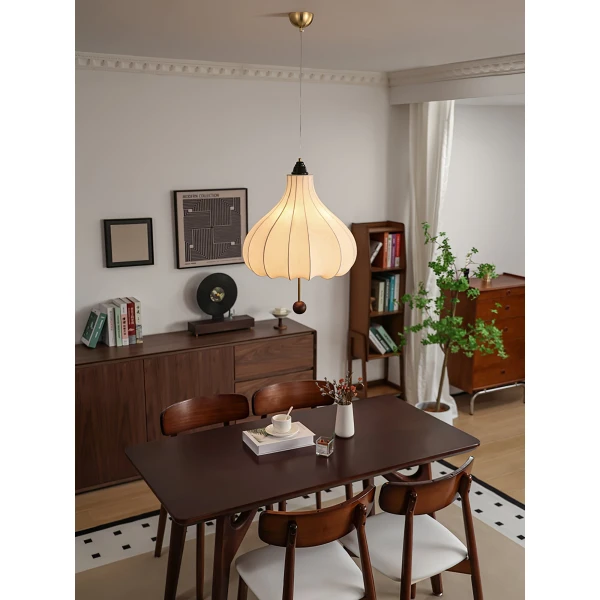 Підвісний світильник Chestnut Fabric — колір горіха і бежевий, з матеріалу метал, тканина, стиль модерн