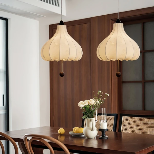 Підвісний світильник Chestnut Fabric — колір горіха і бежевий, з матеріалу метал, тканина, стиль модерн