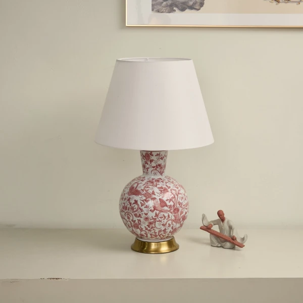 Настільна лампа керамічна Coral Bird Floral — колір рожевий і золото, з матеріалу метал, тканина, стиль модерн