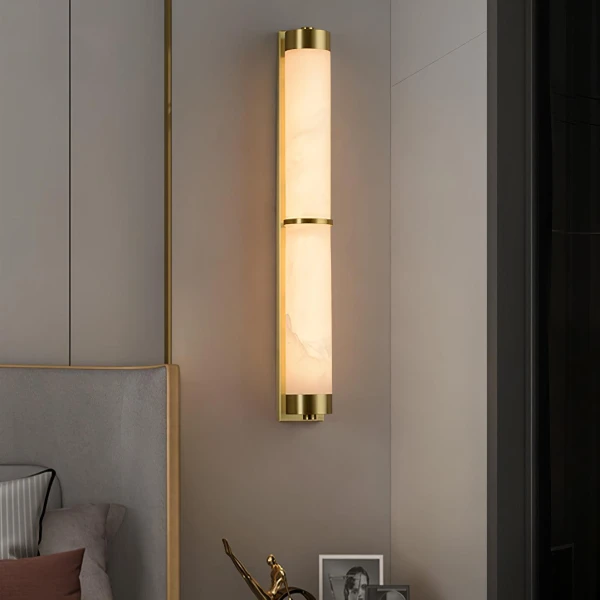 Настінний світильник Cylindra Alabaster Brass — бра, колір латунь і білий, з матеріалу алебастр, стиль модерн