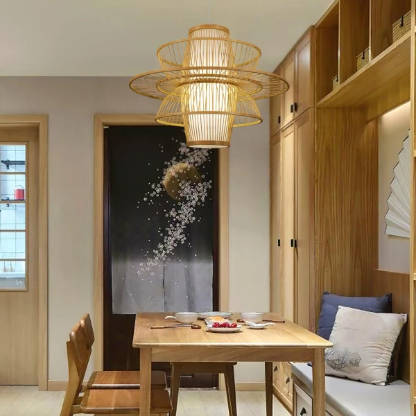 Подвесной светильник Sigyn Bamboo ручной работы — цвет бамбук, стиль арт деко