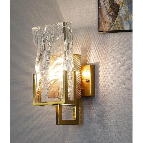 Настінний світильник «Крижаний кристал» — бра, колір золото і прозорий, з матеріалу метал, кришталь