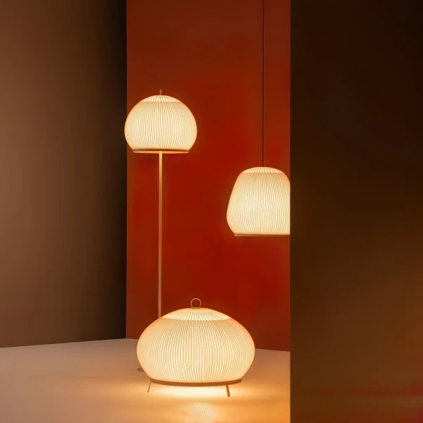 Підвісний світильник Lantern Knit — колір білий, з матеріалу вуглецева сталь, тканина, стиль модерн