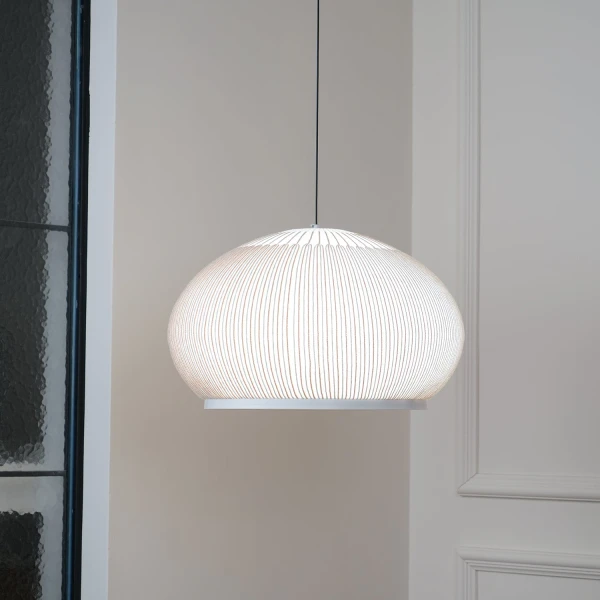 Підвісний світильник Lantern Knit — колір білий, з матеріалу вуглецева сталь, тканина, стиль модерн