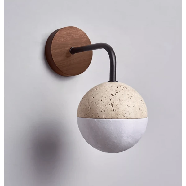 Настінний світильник Lunar Stone Orb — бра, колір горіха і жовтий, з матеріалу метал,  жовтий травертин, стиль модерн