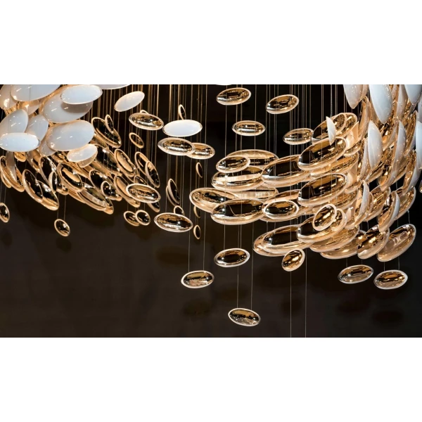 Люстра-чаша з колекції Lustre — люстри дизайнерські, колір золото і білий, з матеріалу  метал, скло, стиль модерн