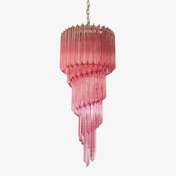 Скляна люстра Murano Spiral Prism — люстри дизайнерські, колір рожевий і бурштиновий, з матеріалу  метал, скло, стиль модерн