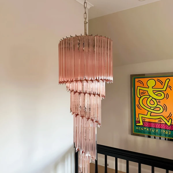 Скляна люстра Murano Spiral Prism — люстри дизайнерські, колір рожевий і бурштиновий, з матеріалу  метал, скло, стиль модерн